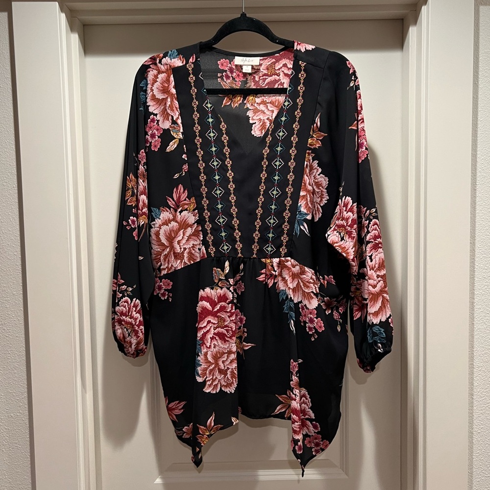 Style & Co Black Floral Blouse